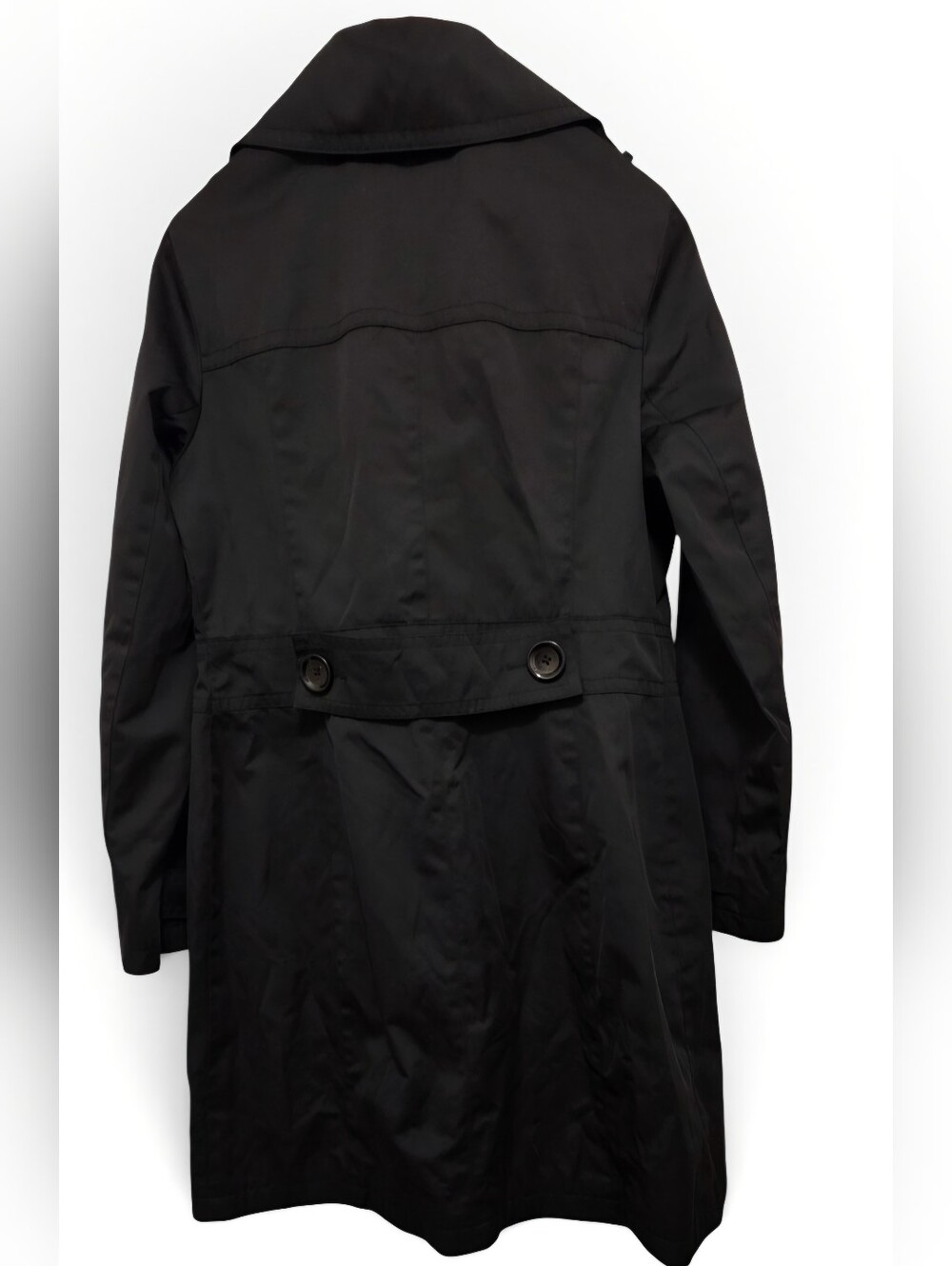 Michael Kors Black Single Breasted Mock Belt Trench Coat W/ Pockets Sz M - Picture 2 of 8
